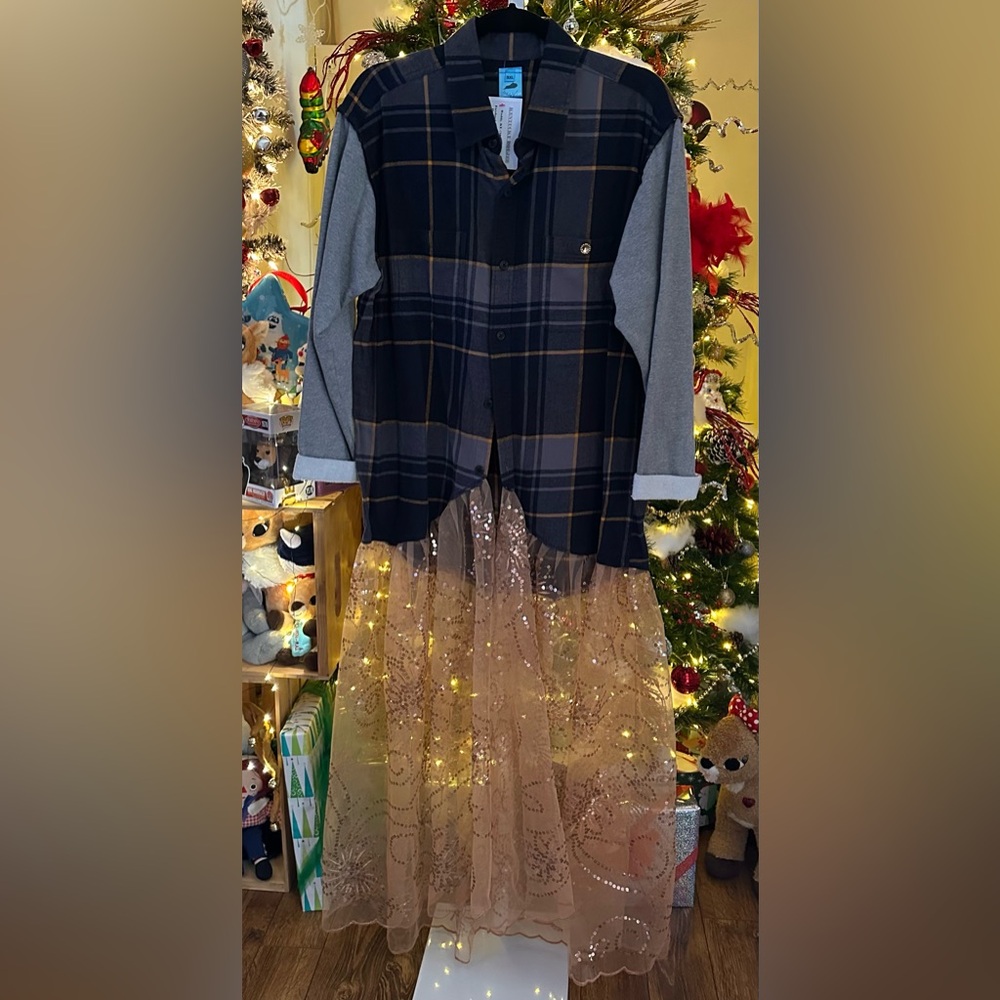 Flannel Shaket Sequined long Mesh